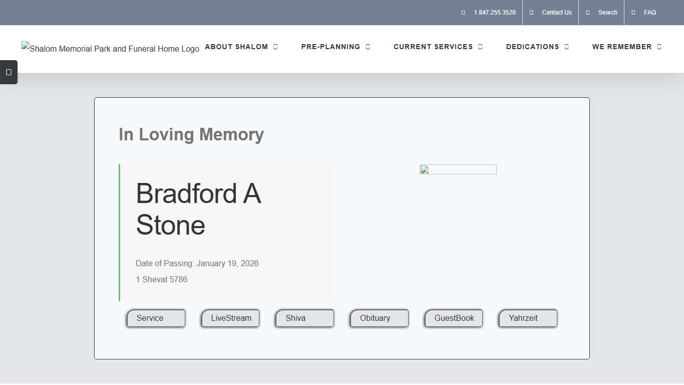Obituary for Bradford Stone - Chicago Obituaries - Shalom Memorial