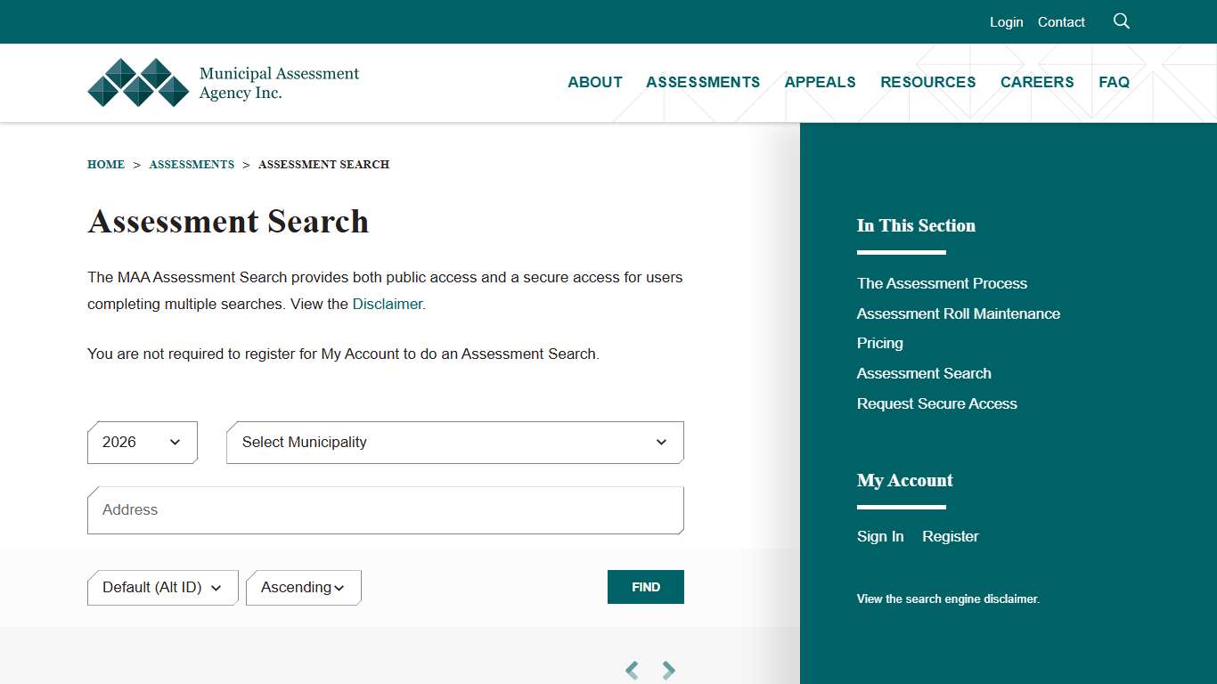 Assessment Search | Municipal Assessment Agency